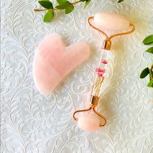 Rose Quartz Facial Roller and Gua Sha Set